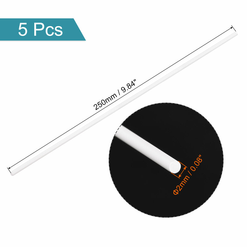 Uxcell-barra redonda de plástico ABS, barra blanca sólida de 2mm x 250mm para Material de modelo DIY, mesa de arena DIY, paquete de 5