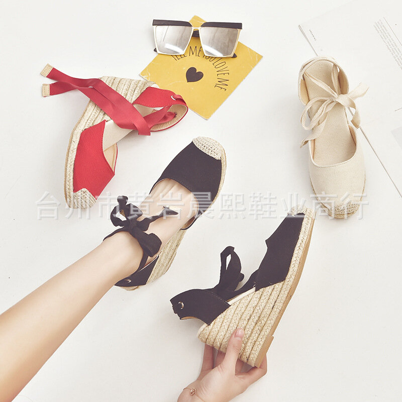 Сандалии женские холщовые с ремешком на щиколотке, эспадрильи, удобные дышащие, льняная пенька, туфли-лодочки, повседневная обувь, 2023