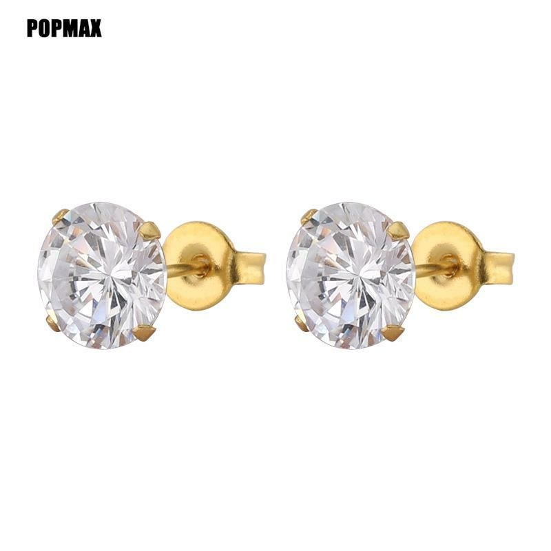 POPMAX-ترصيع كريستال من الفولاذ المقاوم للصدأ للرجال والنساء ، أقراط زنمة 4 شقوق ، مجوهرات أذن دائرية من الزركونيا المكعبة الشفافة ، زوج واحد ، 2