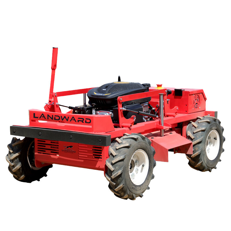 リモート制御の芝刈り機,カスタム制御の4輪駆動ロボット,牧歌的な管理