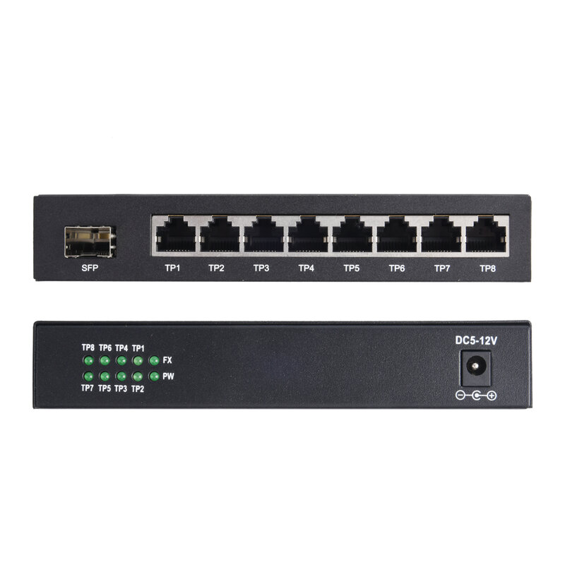 1PCS Gigabit SFP Media Converter 1 SFP to 8 RJ45 Transceiver 10/100/1000M Fiber Optic Switch With 3KM/20KM LC/SC SFP Module