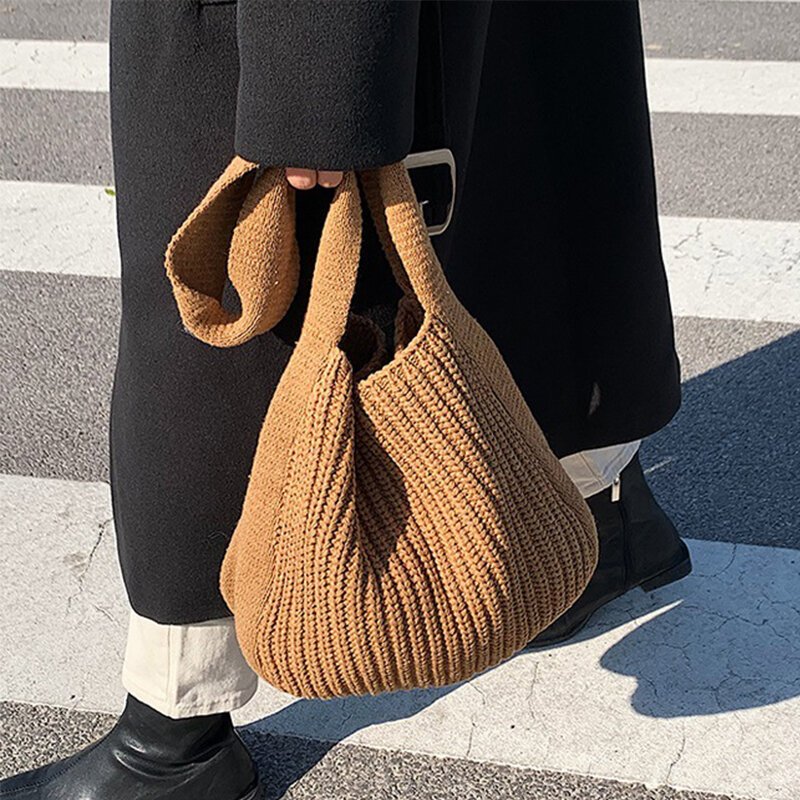 Mode gestrickte Umhängetaschen Herbst & Winter Stil einfarbige Damen handtaschen ins Design Web taschen für Damen Damen große Tasche