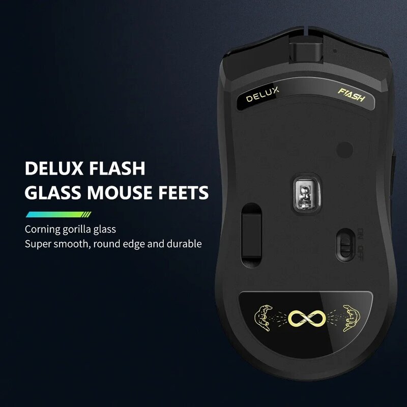 Delux-M800 PRO PAW3395 Mouse para jogos sem fio, Bluetooth, Conexão Tri-Mode, 26000DPI, Switches Huano Pink, Macro Mice para PC Gamer