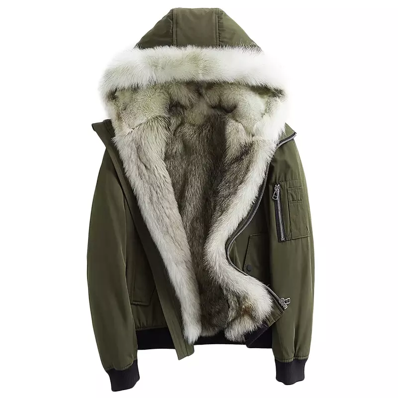 AYUNSUE Winter Fur Parka Mens Fur Jacket Coat 2022 Wolf Fur Liner Detachable Jackets and Coats Warm Thickened Snow Wear SGG803