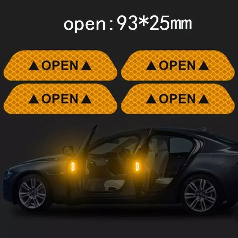 Stiker pintu mobil Universal, 4 buah/set stiker peringatan keselamatan, pita reflektif tinggi terbuka, strip reflektif keselamatan berkendara otomatis