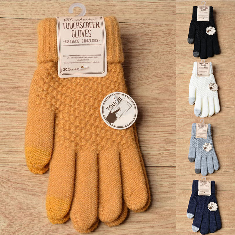 Winter Touch Screen Gloves Women Men Warm Stretch Knit Mittens Imitation Wool Elastic Full Fingers Gloves Thicken Warm Gloves