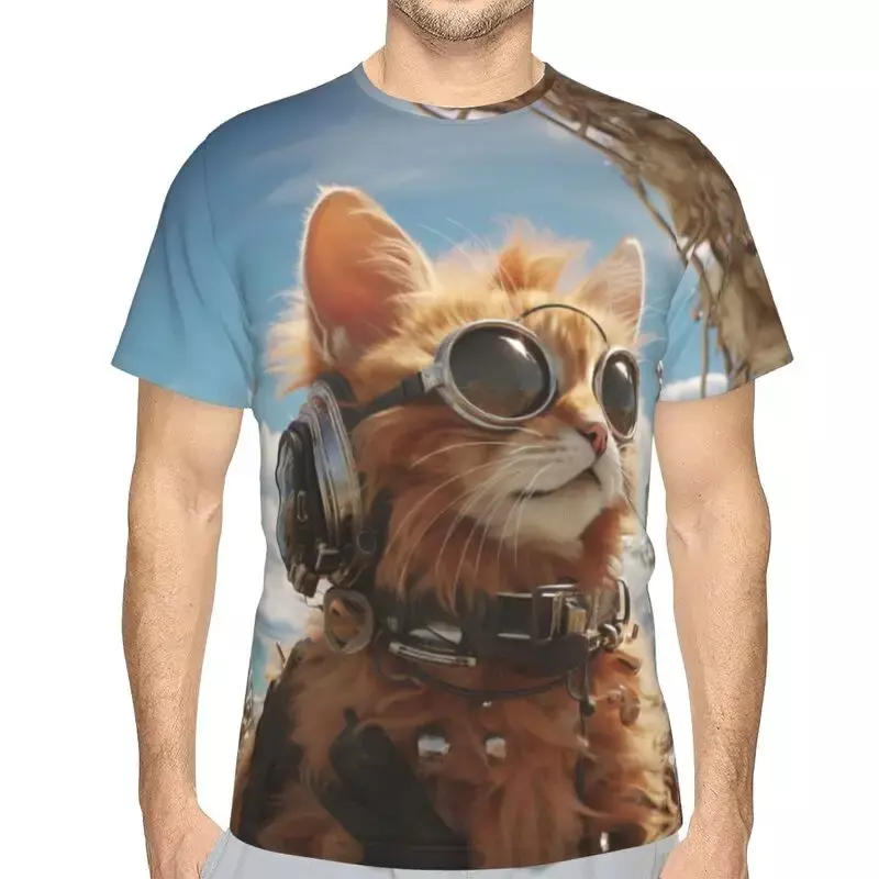 T-shirt imprimé chat animal 3D pour hommes, haut décontracté à manches courtes, vêtements respirants, respirant, cool, à la mode, streetwear, Y2K