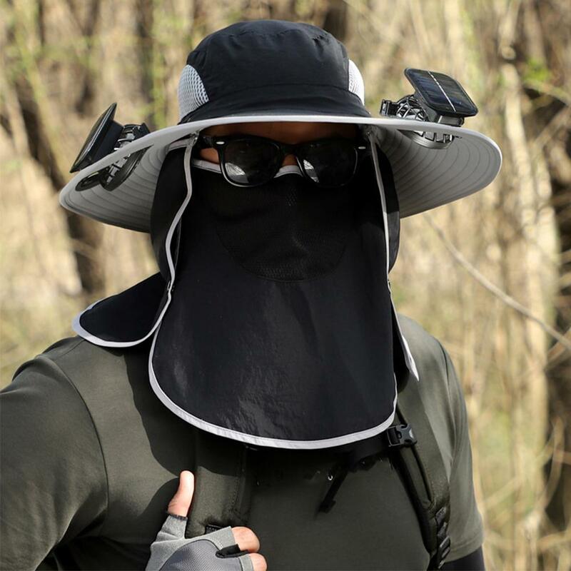 Męska czapka przeciwsłoneczna z 2 wentylator słoneczny czapki wędkarskie szerokim rondem zdejmowana maska na twarz wielokierunkowy ochronny kapelusz outdoorowa z daszkiem