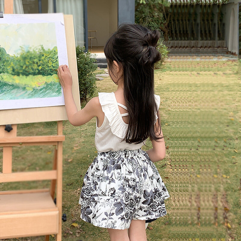 Celana pendek kulot motif bunga anak-anak kecil versi Korea celana renda teratai celana pendek Bohemian kulot motif bunga