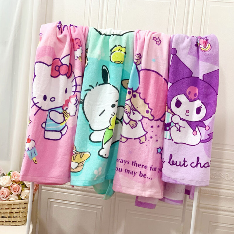 Serviette de bain Hello Kitty Sanurgente Cartoon, serviette de plage portable, serviette absorbante, mignon, enna, mélodie, été, cadeau de vacances, 120x60cm