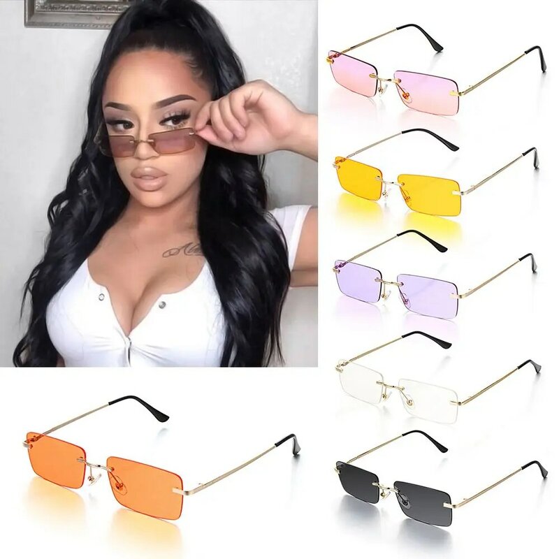 نظارات شمسية مستقيمة عتيقة بدون إطار للنساء ، نظارات متدرجة للنساء ، نظارات شمسية عتيقة ، UV400