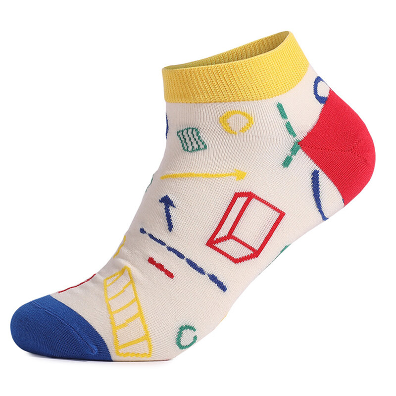 Calcetines cortos de algodón para hombre y mujer, medias coloridas con celosía geométrica, diseño novedoso, 3 pares
