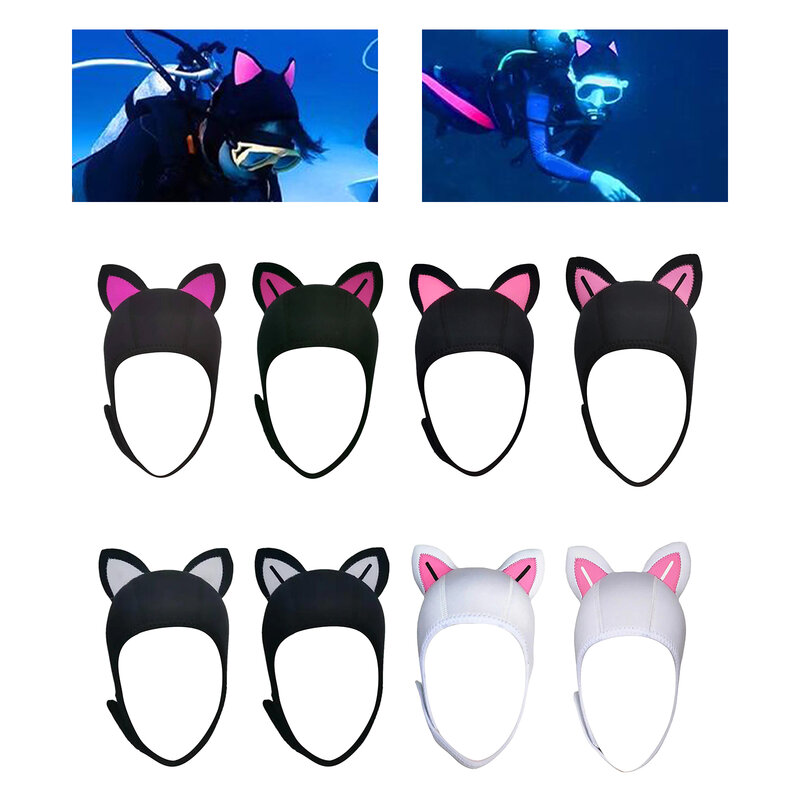 Cute Cat Ears Scuba Dive Hood Cap for Women Kids Stretchable for Snorkeling Swimming Convenient to Wear and Take Off Accessories