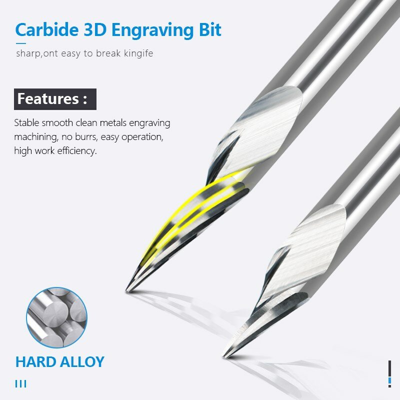 PCB Engraving Bit 3.175mm Shank V Shape Carving Bits 10-90 Degrees Carbide CNC Router Bit Tipped 0.1 0.2 0.3mm 3D Milling Cutter