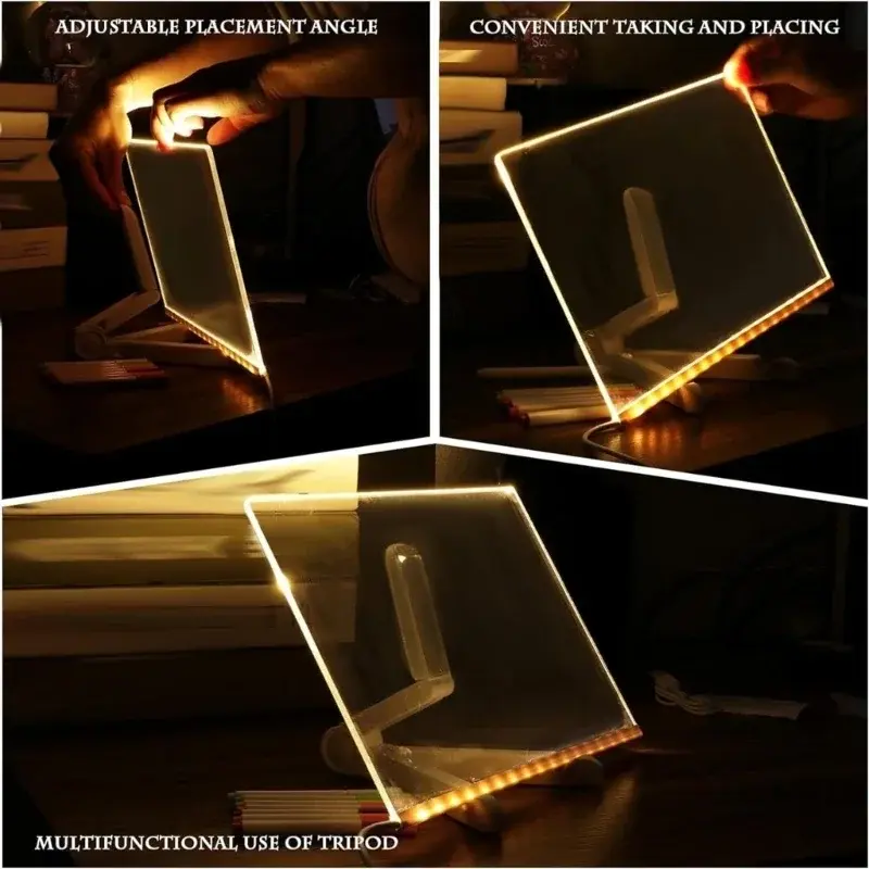 LED Acrylic Memo Board with Stand and Marker, LED Whiteboard Memo Desk Light Light up Message Board for Office Home