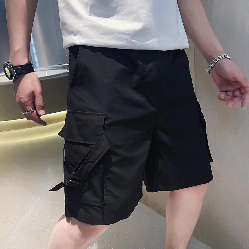 Male Short Pants Black Baggy Solid Men's Cargo Shorts Loose Wide Harajuku Free Shipping Clothes Y2k Jorts Clothing 2024 Fashion