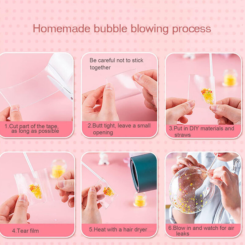 Nano Tape bubble Set With Straws Beads For DIY Craft Children Pinch Toy Making Blowing Bubble Sticky Traceless Nano Tape