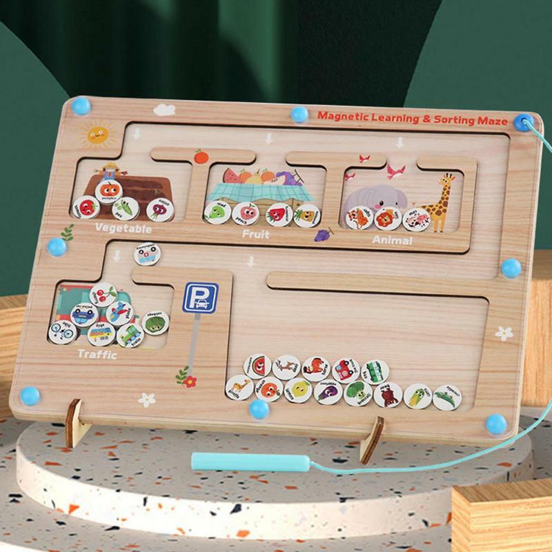 Labyrinthe de tri magnétique, tableau d'apprentissage du labyrinthe, jouet de comptage avec trafic, animaux, légumes, fruits, jouets éducatifs pour l'école