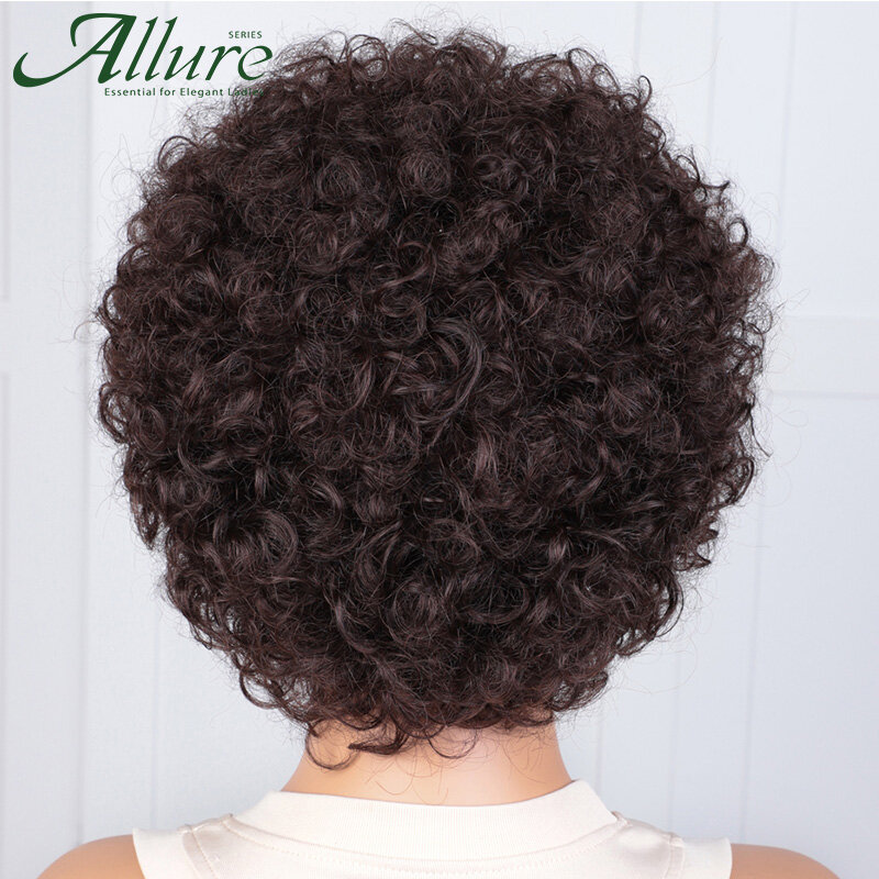 Short Brown Curly Bob Human Hair Wigs Black Women afro Bouncy Curly Wig Natural Brazilian Hair Wear to Go Glueless Wigs Allure