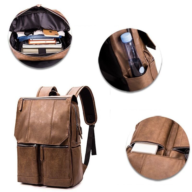 Weysfor Men Backpack Waterproof PU Leather Travel Bag Large Capacity Teenager Schoolbag Male Mochila Laptop Leisure Backpacks