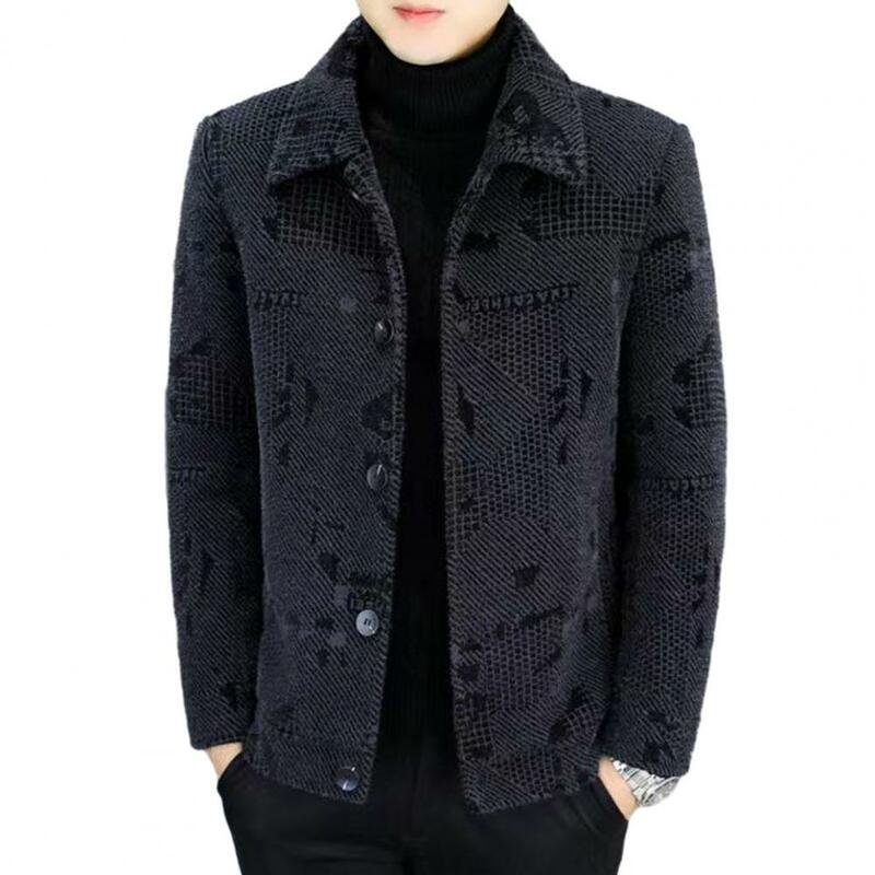 Шерстяное пальто для мужчин универсальное мужское зимнее шерстяное пальто с воротником с лацканами, Толстая теплая флисовая подкладка, планка на молнии для уютной верхней одежды