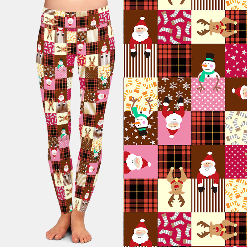 LETSFIND-Pantalones elásticos de cintura alta para mujer, mallas completas con estampado de ilustración de imagen navideña en 3D, pantalones de Fitness, invierno, nuevo