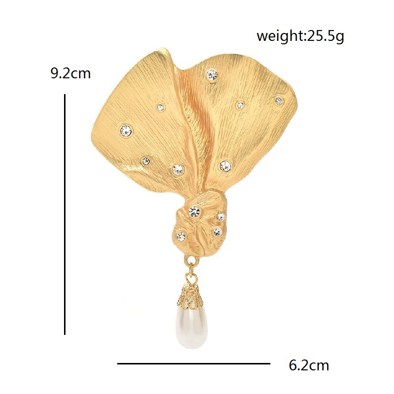 Женская Брошь в виде листка гинкго Wuli & baby, брошь в форме цветка, с жемчугом, в стиле унисекс, Офисная брошь, значок на булавке, подарок