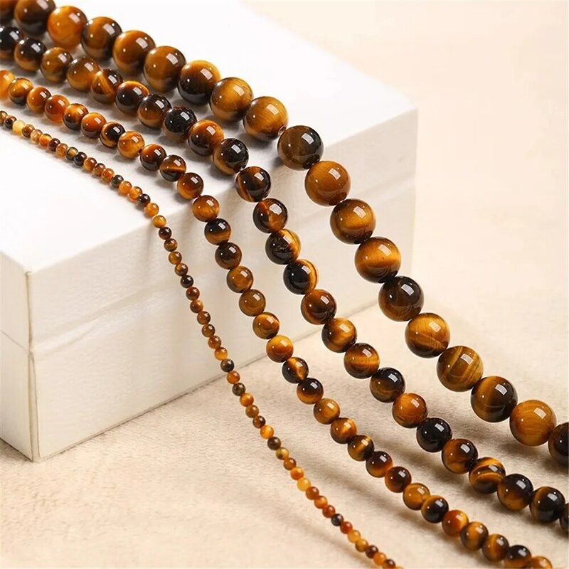 Natural Yellow Tiger's Eye Stone Loose Beads Yellow Tiger Eye Beads DIY Handmade Beaded Bracelet Necklace Jewelry Material Beads