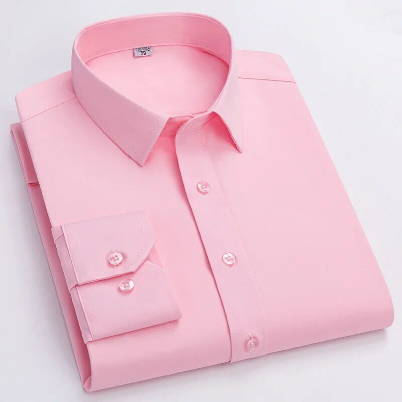 Camicie da uomo eleganti da lavoro a maniche lunghe Solid Plain 4 Way Stretch Office Formal Dress Shirt Casual Standard camicia da lavoro maschile