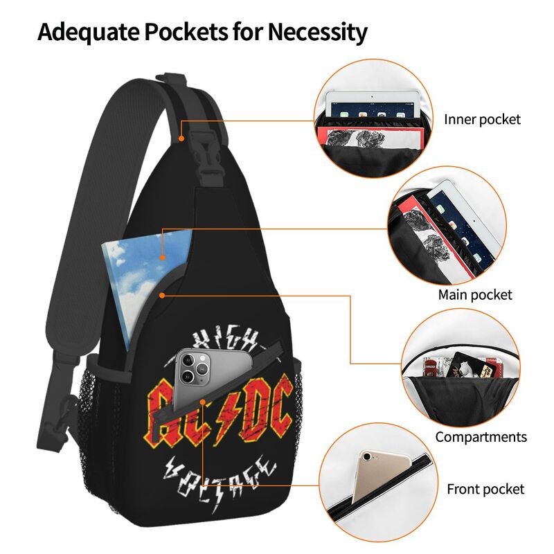 Mochila pequeña de Metal pesado AC DC, bandolera de pecho, mochila de hombro para senderismo al aire libre, mochilas de día, bolso de moda musical Rock
