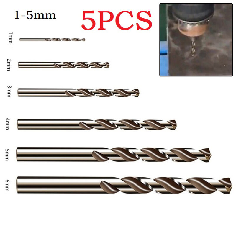 5Pcs HSS M35 Cobalt Drill Bit 1-5mm Head Round Shank For Metal Stainless Steel Drilling Cutter Hole Punching Power Tool Parts