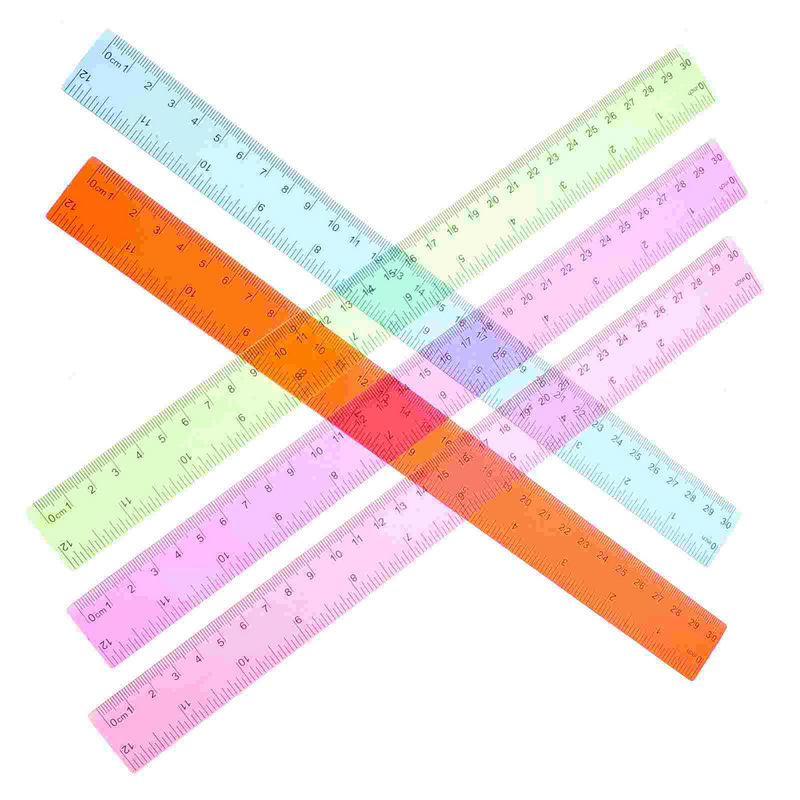 5 Pcs Creative Plastic Ruler Students Straight Rulers Colorful Portable Household Reusable Drawing Lightweight with Centimeters