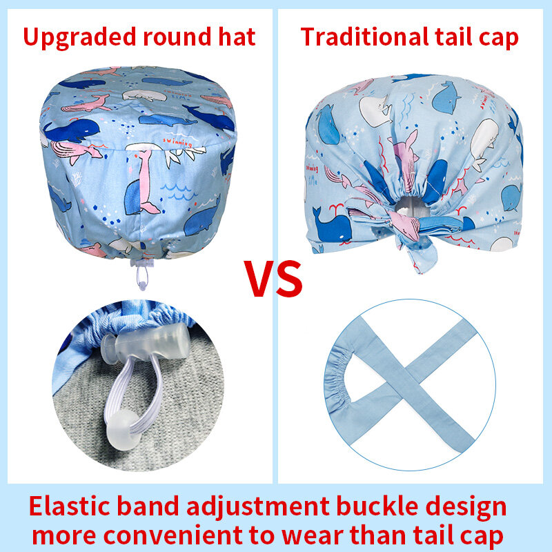 Dentysta czapki męskie czepek chirurgiczny miękkie bawełniane akcesoria pielęgniarskie Unisex Cartoon nadruk medyczny kapelusz kliniczny