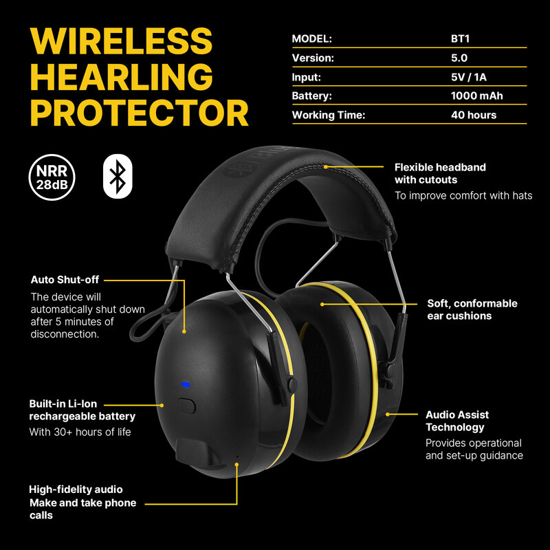 Casque de protection auditive électronique Bluetooth 5.0, écouteurs, sécurité itude, réduction du bruit, charge, téléphone de sauna