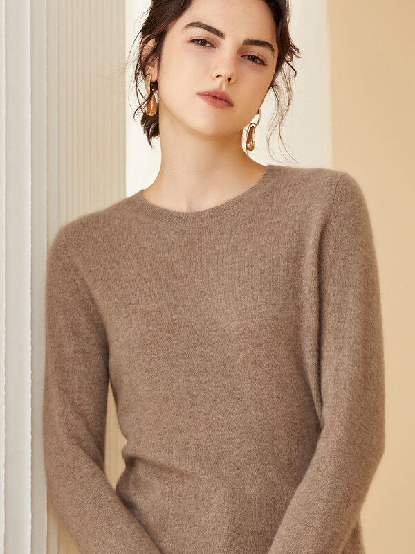 Женский кашемировый свитер, базовый вязаный пуловер с круглым вырезом и длинным рукавом, весна-осень-зима 100%