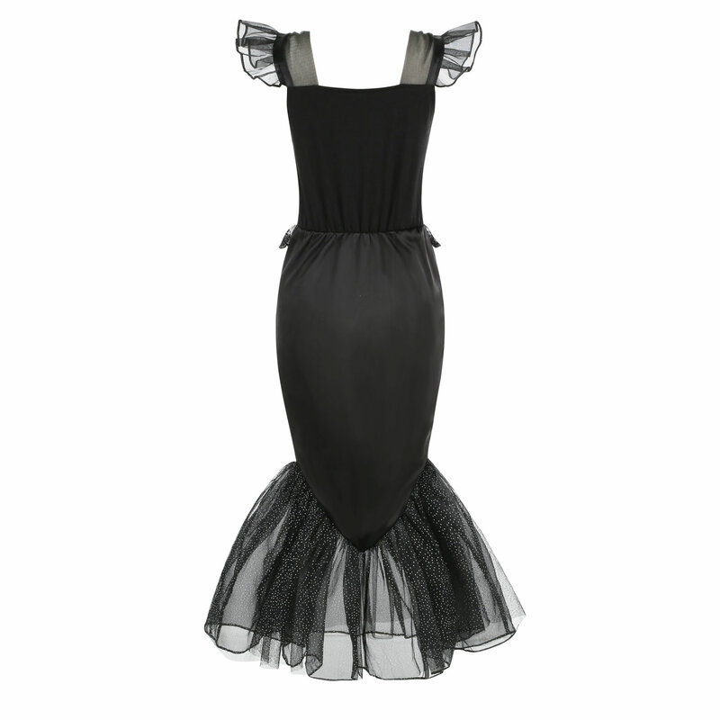 Nowy modny czarny szkielet mały sukienka syrenka kostium na imprezę bal dla dziewczynek Ariel karnawałowe ubrania dla malucha księżniczki do odgrywania ról
