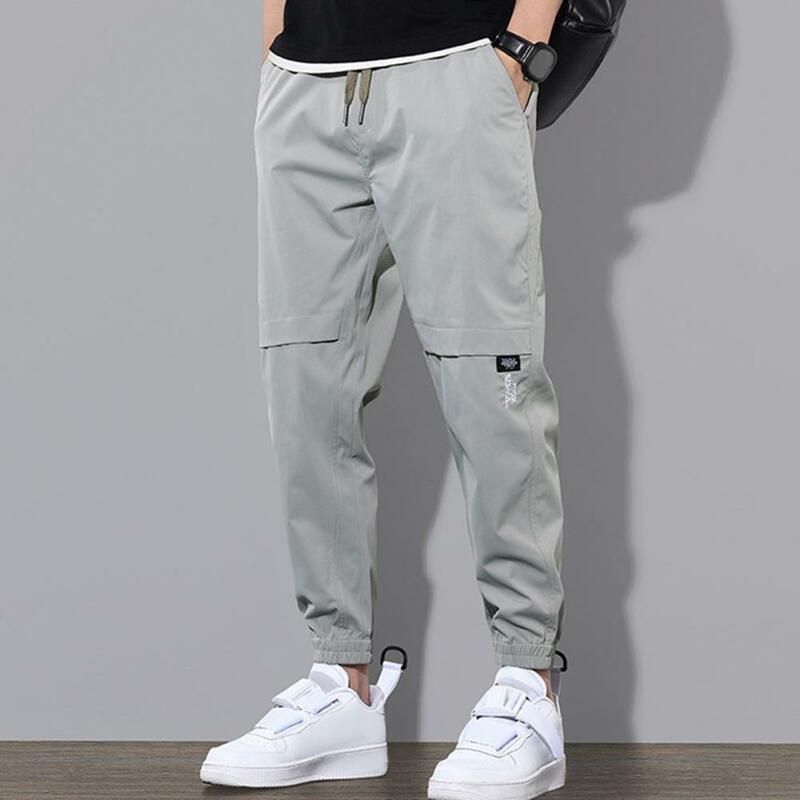 Regular Fit Men Pants Men's Multi-pocket Cargo Pants with Drawstring Waist Ankle-banded Design for Gym Outdoor Activities Daily