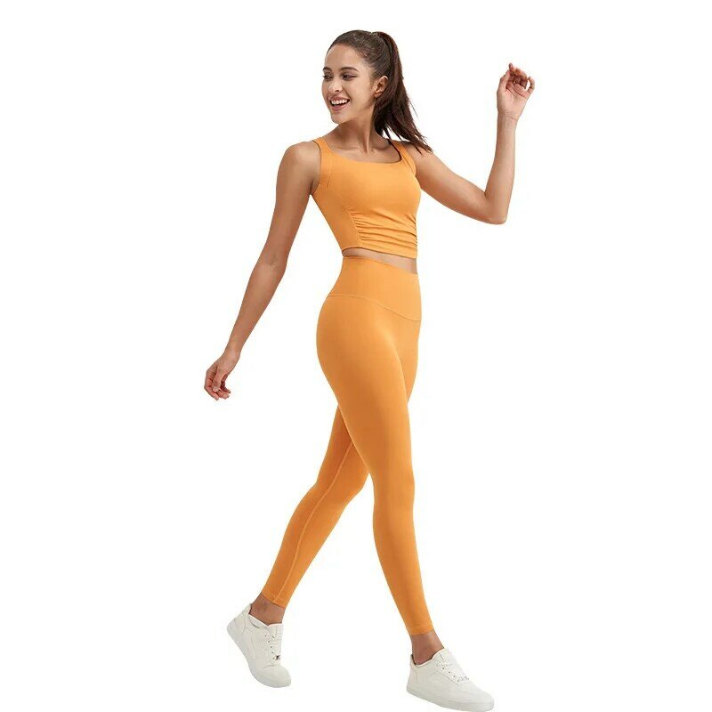 Новый костюм для йоги для женщин с высокой эластичностью, эффект похудения, фиксированная подкладка для груди, спортивный бюстгальтер, высокая талия, подтяжка ягодиц