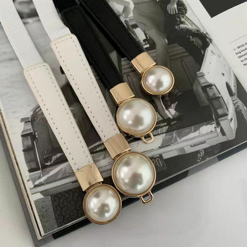 Nuova cintura sottile elastica alla moda con perle per la decorazione delle donne con gonne cintura sottile con fibbia da donna semplice e versatile