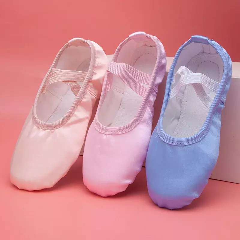 Чистый атлас, розовый, телесный, синий цвет, для детей от 23 до 43 лет, для девочек, детская обувь, танцевальные Тапочки, балетки для занятий балетом