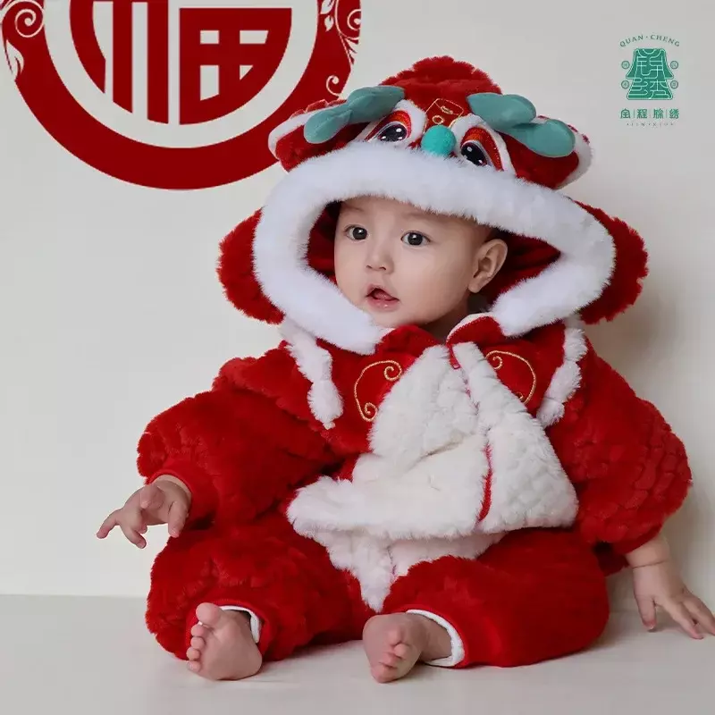 Tang Suit Crawling Jumpsuits para crianças, baby boy bodysuits, roupas do Festival do Ano Novo Chinês, presente de aniversário, inverno