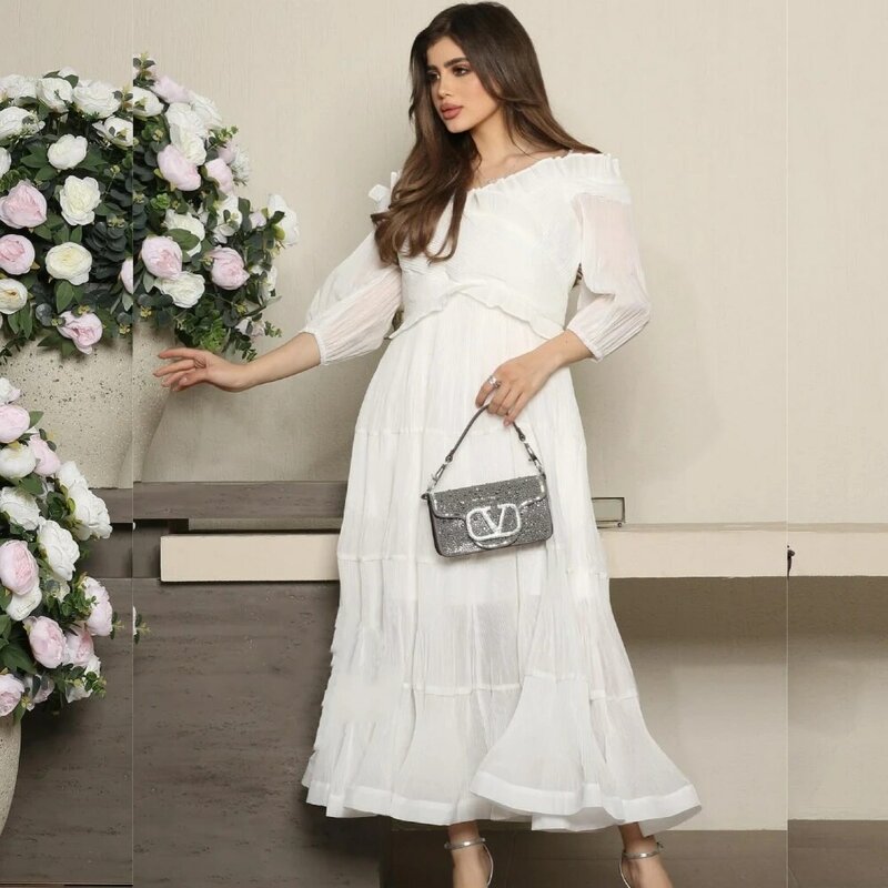 Jiayigong szyfonowa zakładka wesele linia A dekolt w serek na zamówienie okazja suknia Midi sukienki Arabia Saudyjska