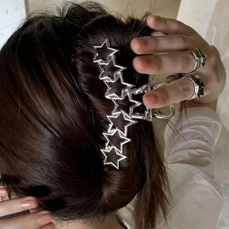Garra de cabelo de metal elegante para mulheres, em forma de estrela e coração, cabelo grosso antiderrapante para meninas, material seguro