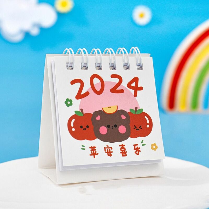 Kalendarz 2024 owoców kreskówka śliczny Mini tekst owocowy kalendarz Organizer planer harmonogram Mini biurko kalendarz biurkowy