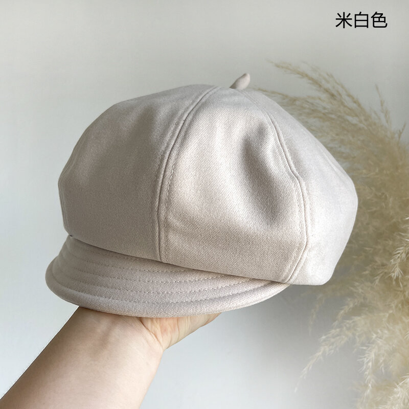 Short-brimmed Retro Literary Style Beret Ladies Autumn and Winter Fashion All-match Painter Hat Street Shooting Octagonal Cap
