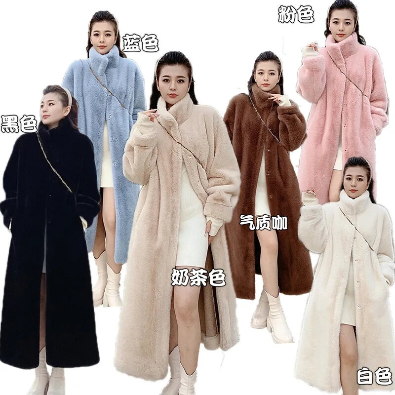 Abrigo largo de piel de visón para mujer, ropa de abrigo Mao, abrigo grueso de alto grado de temperamento, Top femenino, otoño e invierno, nuevo, 2023