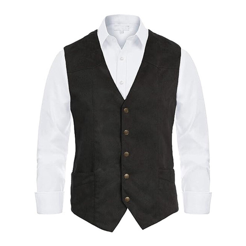 Comfy Fashion Waistcoat Mens Sleeveless Slim Fit Smart Suit V-Neck Vest Vintage Wedding Business 1pc Button Mens