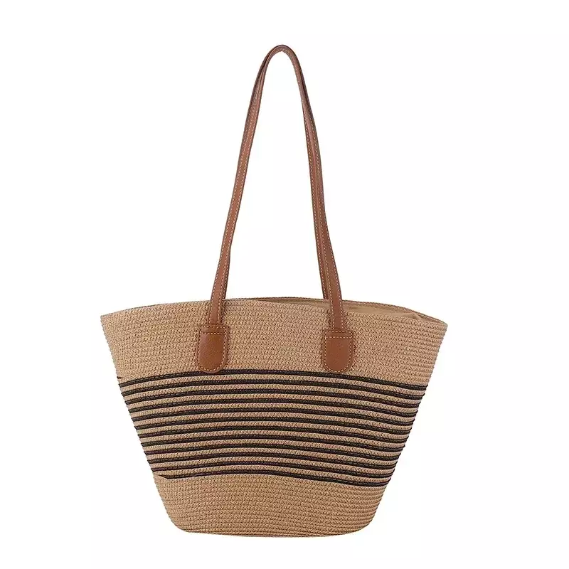 Straw Women's Tote Bags 2024 New High Quality Youth Sewing Thread Zipper Large Capacity Beach Party Shoulder Bags Free Shipping