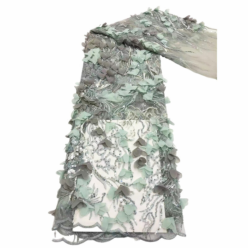 Tela de encaje de tul francés bordado 3D hecho a mano de lujo, cuentas pesadas nigerianas para fiesta de boda, X79018
