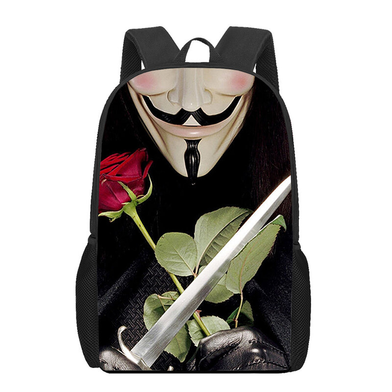 Vendetta 3D 프린트 백팩, 여아 및 남아용 학교 가방, 정형외과 배낭, 대용량 배낭